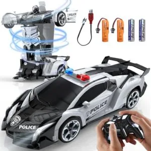 KKM 2.4Ghz Transform Robot RC Cars One Fifth Scale RC Cars with Flashing Light and 360° Rotating Drifting for Kids Age 6 12 Black