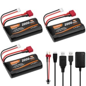Crazepony 7.4V Li-ion Battery 2S 2000mAh Rechargeable Battery with T Plug Compatible with MN D90/91 RC Cars,H101 H103 H105 RC Boat RC Track (3 Pack)