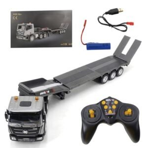 ConGamefun 1318 Flatbed Trailer Toy, 1:24 RC Engineering Tractor with Lights and Sound, 2.4G 9 Channel High Simulation Professional Construction Toy Car for Adults