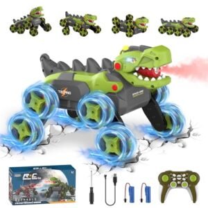 Dinosaur 8WD RC Rally Car 1/8 Transform Stunt Monster Toy with 360 Rotating Spray Roar for Kids Ages 4 12