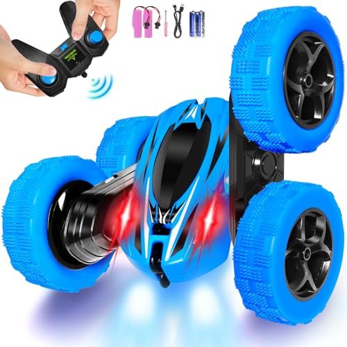 FREE TO FLY Free Nitro RC Cars 2.4Ghz Double Sided Rotating Stunt Car for Boys Girls Ages 6 7 8 9 10 11 12 Outdoor Indoor Toy Gift Blue