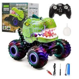IAUUR Rammunition RC Monster Truck Dinosaur Remote Control Car with 360° Rotation Spray Light Sound for Kids 3 12