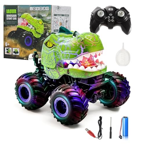 IAUUR Rammunition RC Monster Truck Dinosaur Remote Control Car with 360° Rotation Spray Light Sound for Kids 3 12