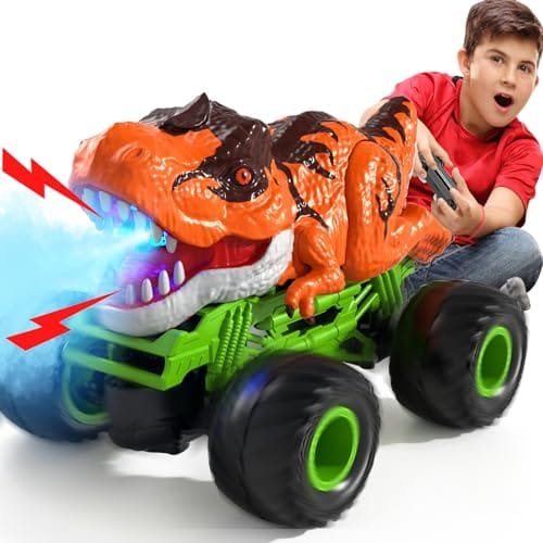 LILYBUDS Savage RC Truck Electric Remote Control Dinosaur Car for Boys Kids 2.4Ghz RC Dinosaur Truck with Light Sound Spray