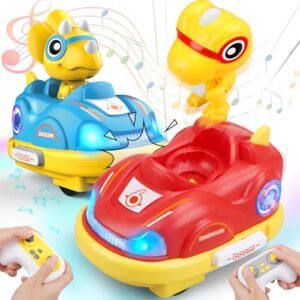 Britik RC Bumper Cars with Dinosaur Pop Out Feature Perfect for RC Race Tracks in NC Kids Toys Age 3 4 5 6 7 8 Year Old Boys Girls Rechargeable Remote Control Car