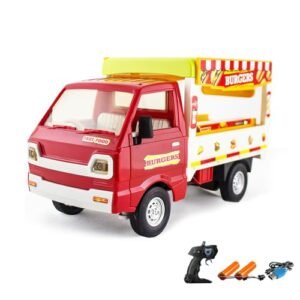 SLANDI 2.4GHz Remote Control Hamburger Takeout car with Light&Sound,1/16 Scale 8.27 inch RC Food Truck Toys Playset with DIY Stickers,Door Openning,Birthday Xmas Gifts for Kids 4-9 Years Old(Red)