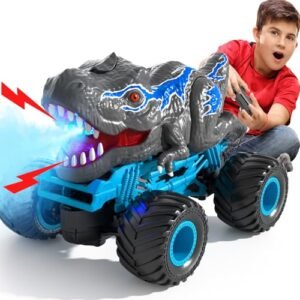 LILYBUDS RC Trophy Truck Electric Dinosaur Car for Kids 2.4Ghz Remote Control Toy with Light Sound Spray for Boys Ages 3 4 5 6 7 8