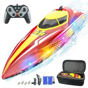 BEZGAR TX128 2.4GHz Fast RC Boat with LED Lights Portable Suitcase for Pools Lakes and Salt Water Perfect Summer Water Toy Gift for Kids Age 6 7 8 12 Years Old