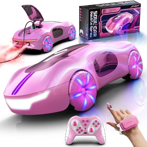 AEROQUEST Gesture Sensing Remote Control Car Gas RC Cars Hobby Lobby Pink Drift RC Stunt Car with Light Spray Sound 2.4GHz Hobby RC Cars Toy for Kids 360 Rotate Birthday Gifts for Boys Girls 6 12