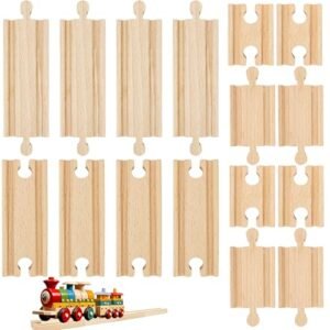 32 Pcs Straight Wooden Train Track Connectors Bulk Set for RC Truck Games and Railway Adventures