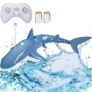 VEVOR Remote Control Shark Toy, 2.4GHz High Simulation Shark RC Boat for Swimming Pool Bathroom, Electric RC Shark Fish Toy with 2 Batteries, Light & Spray Water Function for 6+ Year Old Boys Girls