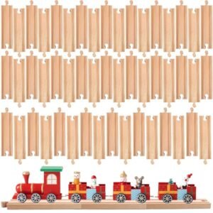 50 Pcs Bulk RC Parts Wooden Train Track Set Straight Hardwood Expansion Packs Compatible with All Major Brands