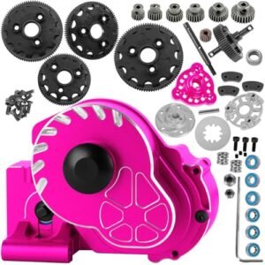 BRCatWPark Aluminum RC Transmission Case Gearbox with Spur Gear Upgrades for 1/10 RC Drag Wheels Slash Rustler Stampede Bandit 2WD Models