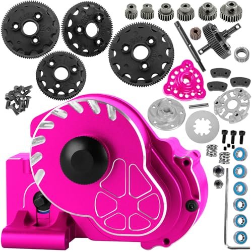 BRCatWPark Aluminum RC Transmission Case Gearbox with Spur Gear Upgrades for 1/10 RC Drag Wheels Slash Rustler Stampede Bandit 2WD Models