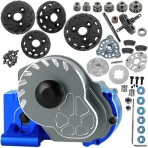 BRCatWPark Aluminum Gearbox Transmission Case with Spur Gear Upgrades for 1/10 RC Drag Tires Compatible with Slash Rustler Stampede Bandit 2WD Models