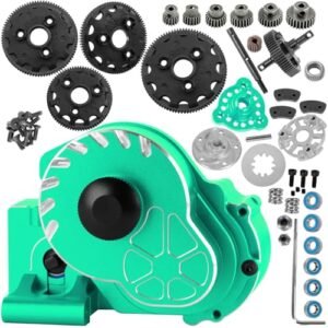 BRCatWPark Aluminum RC Transmission Case Gearbox with Spur Gear Upgrades for 1/10 Slash Rustler Stampede Bandit 2WD VXL Drag Slash Bigfoot Featuring RC Drag Lights