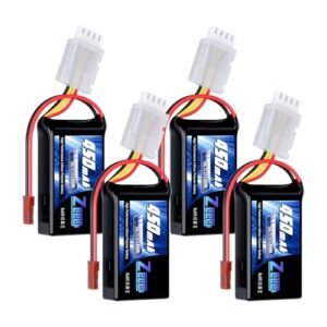 Zeee 3S 450mAh Lipo Battery 11.1V 50C with JST Plug for RC Nitro Tunnel Hull Boat and Other RC Models 4 Pack