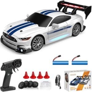 KAIMIO 1 24 Scale RC Drift Car with Drift Wheels 4WD 2.4GHz High Speed Racing Toy Car 30KMH LED Lights 8602 White
