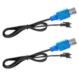Tosiicop 3.7V Lipo Battery Charger with SM 2P Cable for RC Boat Gun Toy Remote Control Car Vehicle and Rechargeable Li ion Batteries 2 Pack