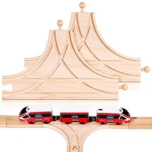 2 Pieces Wooden T Train Track Accessories for RC Truck and Trailer Toy Wood Track Bridges and Tunnels Multi Way Switch Expansion Compatible with Most Railroad Sets