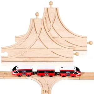 2 Pieces Wooden T Train Track Accessories for RC Truck and Trailer Toy Wood Track Bridges and Tunnels Multi Way Switch Expansion Compatible with Most Railroad Sets