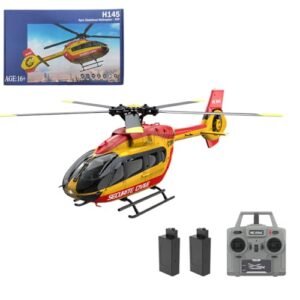 C190 Large Scale Turbine RC Helicopter for Adults 1:30 Scale H145 2.4G 6CH with Optical Flow Positioning and Six Axis Gyroscope Stabilization Red & Yellow Includes 2 Batteries