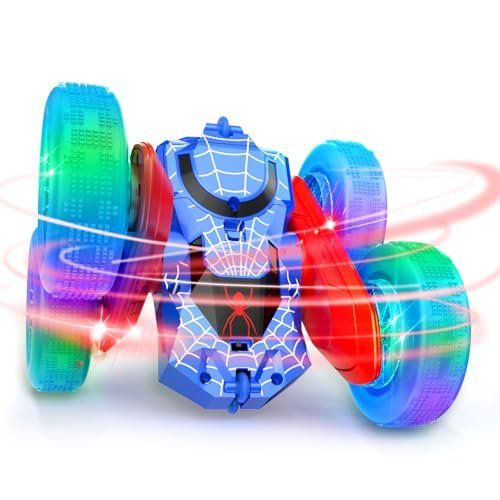 NQD Spider Remote Control Car Double Sided 360 Rotate Mini RC Stunt Car with Wheel Lights 4WD Off Road RC Cars 2.4Ghz Indoor Outdoor Rechargeable Toy Car for Boys Age 4 7 8 12 Birthday Xmas Gift