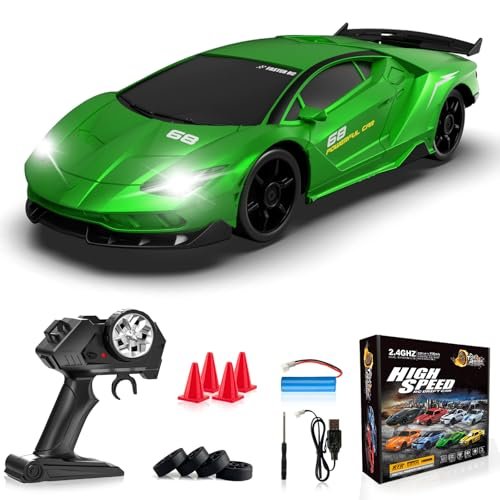 Everbigmai Scale by Chris RC 1 24 Remote Control Drift Car 4WD 15KM H High Speed RC Cars with LED Lights and Rechargeable Battery