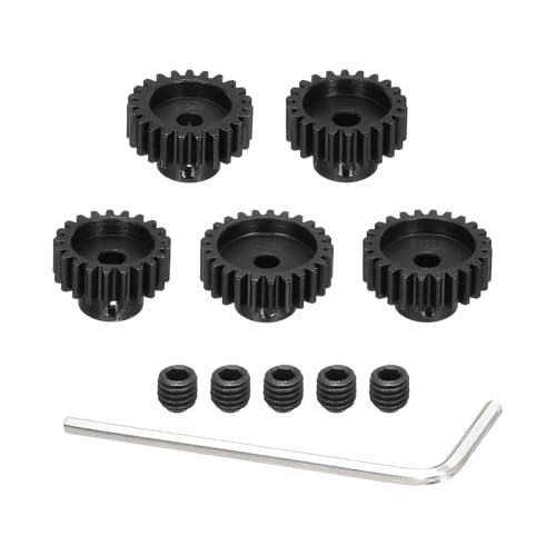 DMiotech M1 Steel Hardened Pinion Motor Gear Set 21T to 25T for RC Cars Boats Drones with 5 Pcs Screws Hex Spanner