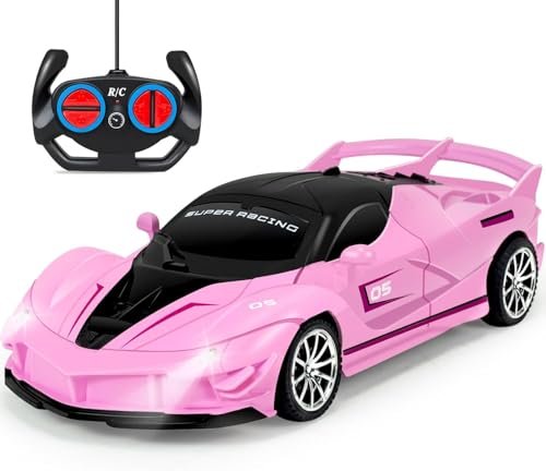 Pink Lightning Girls RC Car On Road RC Wheels Toy with LED Lights for Kids Age 3+