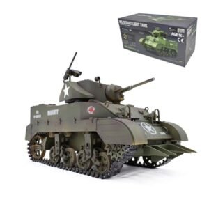 DERELOAS RC Shocking Tanks 1/16 Scale US M5A1 Stuart Tank Model with 2.4G Remote Control Sound Light and Smoke Effects