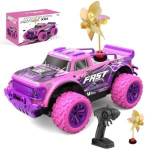 iDrone Pink RC Monster Truck for Girls 20Kmh All Terrain Fast Remote Control Car with DIY Windmills and Lights 2.4GHz Toy Gift for Ages 6 to 12