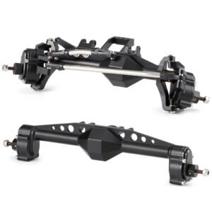 HooCrawler 1 10 RC Portal Axles Set for RC Cars Construction with BTA Servo Mount Machined 7075 Aluminum One Piece Construction Offset for Axial Capra SCX10 III LCG Cheater Rigs Black FR Set