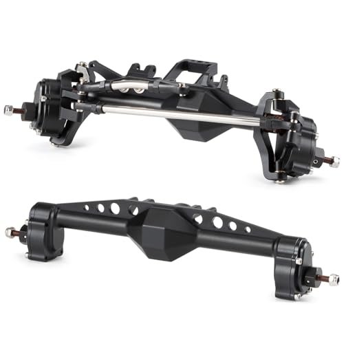 HooCrawler 1 10 RC Portal Axles Set for RC Cars Construction with BTA Servo Mount Machined 7075 Aluminum One Piece Construction Offset for Axial Capra SCX10 III LCG Cheater Rigs Black FR Set