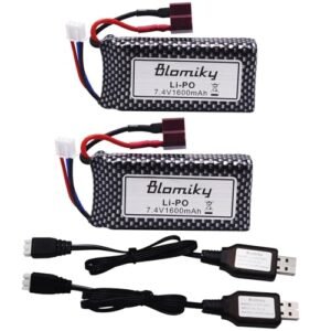 Blomiky 2 Pack 11.84Wh 7.4V 1600mAh Li po Rechargeable Battery and Charge Cable for 9125 1/10 Scale 48KMH 4X4 Fast RC Truck Cars