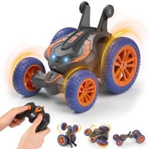 MFTEK Twin Turbine RC Jet Stunt Car 4WD High Speed Remote Control Toy for Kids Ages 6 12 with 360 Rotate Transform Drift and Light Orange
