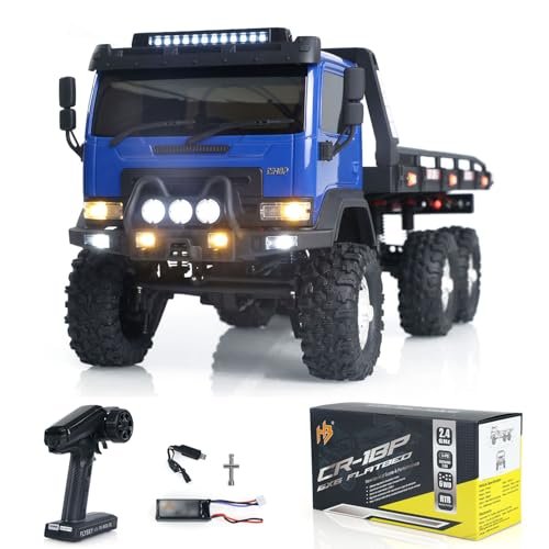 Wheelfun RC Truck Man 6x6 CR18P 1/18 Scale 6x6 Flatbed RTR Rock Crawler Off Road Truck with 2 Speed Transmission Lights Motor Servo ESC Blue