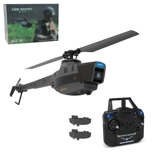 C128 RC Helicopter with GoPro 2.4G 4CH Remote Control Helicopter for Adults Single Rotor Aileronless Aircraft Indoor Outdoor 2 Batteries