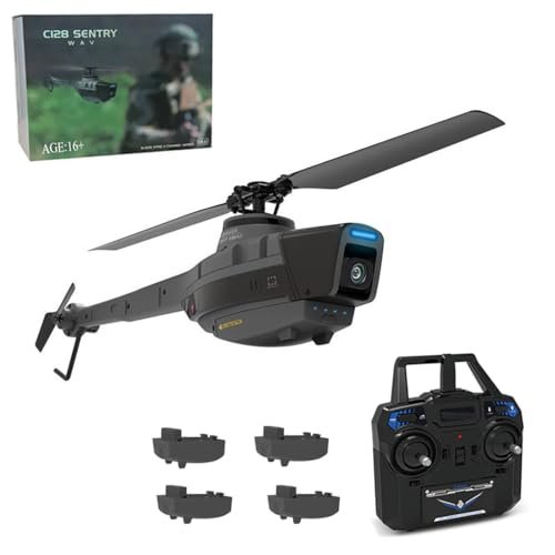 C128 RC Helicopter Graphics 2.4G 4CH Remote Control with 1080P Camera for Adults Indoor Outdoor Flight 4 Batteries Included