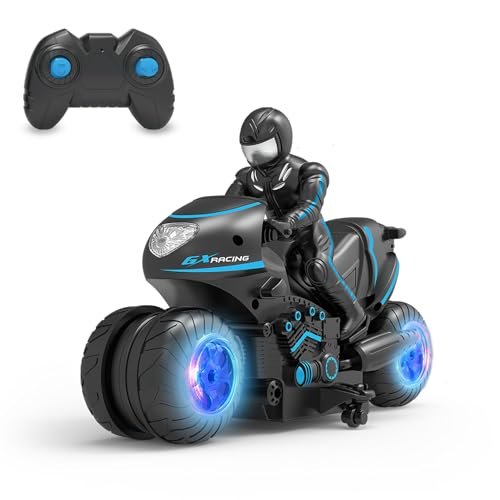 Hartya 2WD RC Car Drift Remote Control Motorcycle with LED Wheels and 360 Spinning Stunt Motorbike for Kids Boys Girls
