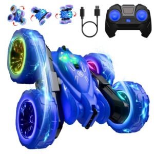 Zingzoom Fast Lane Shadow Striker RC Car Rechargeable Remote Control Toy with Colorful Lights Double Sided Stunt 360 Rotation 4WD for Kids Aged 3 12