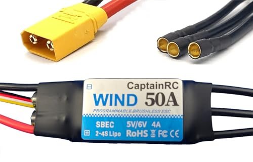 CaptainRC 50A ESC with 5V 6V 4A BEC Electric Speed Controller for RC Planes Optimizing Wing Loading