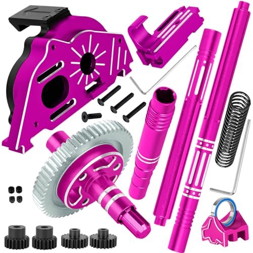 HopsupRC Motor Mount Gear Cover Gearbox Transmission 57T Spur Gear Slipper Clutch Driveshafts Center Drive Shaft CVD Upgrades Part for Top RC Rock Crawlers 1/10 Senton Granite Big Rock 3S BLX 1/8 Typhon 3S BLX Pink