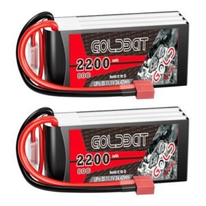 GOLDBAT Lipo Battery 3S 2200mAh 11.1V 80C Shorty Pack with T Plug for RC Helicopter Demonstration and Other Hobby Models 2 Pack