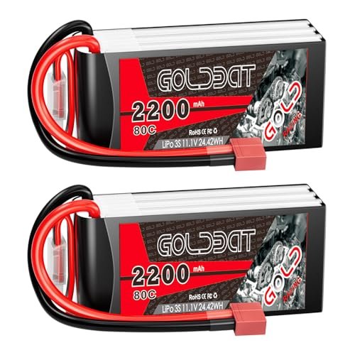GOLDBAT Lipo Battery 3S 2200mAh 11.1V 80C Shorty Pack with T Plug for RC Helicopter Demonstration and Other Hobby Models 2 Pack