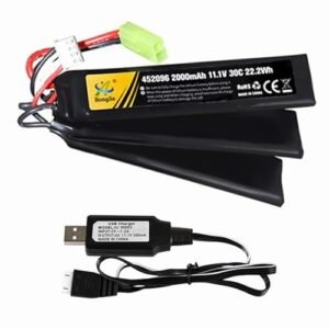 Cecicebb 11.1V Lipo Battery Airsoft Rechargeable 3S 2000mAh 30C Nunchuck Split Pack Battery with Mini Tamiya Plug