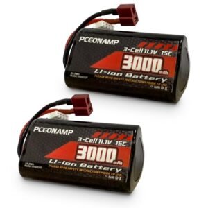 PCEONAMP 11.1V Li-ion Battery 3000mAh 3S for R608 2104 210E 200E Brushless RC Boat with T Plug Rechargeable High Capacity 15C RC 11.1V RC Boat Battery （2packs）