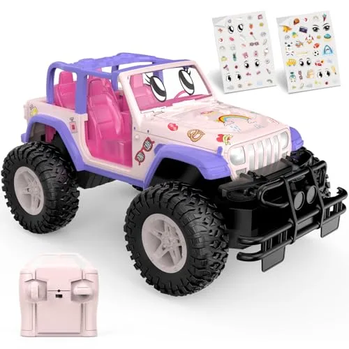 NQD Pink RC Car Bodies 1/16 Scale Remote Control Car with DIY Sticker for Girls 80 Min Play 2.4Ghz Jeep RC Trucks