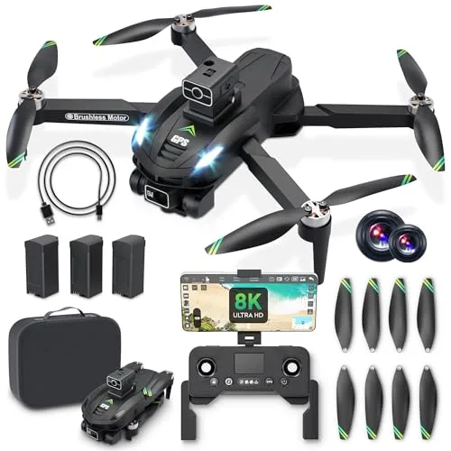 Ascenture V168 8K Camera Drones for Adults Me 163 RC GPS Brushless HD Drone with 3 Batteries Auto Return Follow Me Mode Obstacle Avoidance 1640ft Range FPV