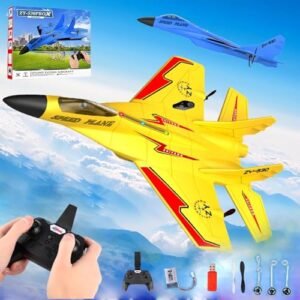 Wonstorex 2.4GHZ RC Jet Model Airplanes Remote Control Fighter Toy with Gyro Stabilization and LED Lights Yellow ZY530